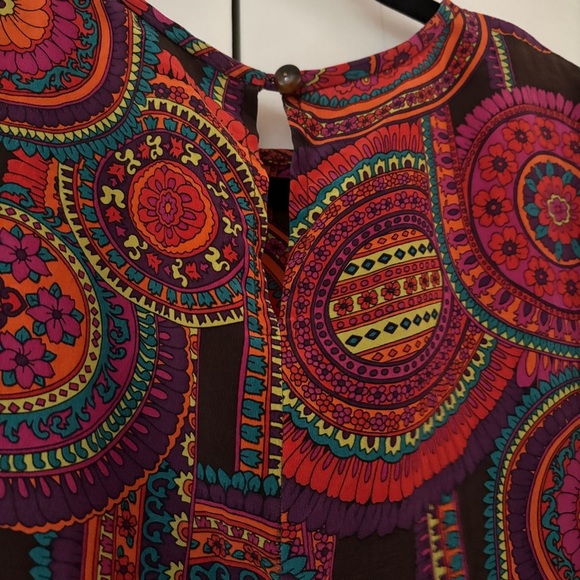 Trina Turk 3/4 Sleeve Shirt Small Abstract Floral 100% Silk Retro 70s 90s Club - Picture 12 of 13